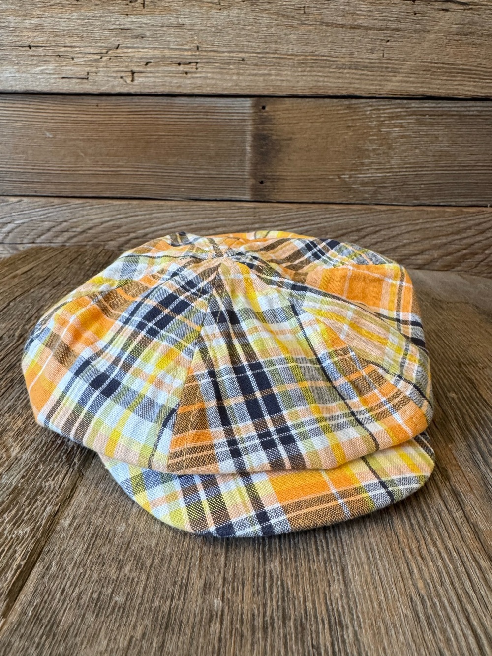 6-18 month Plaid Newsboy Cap in Orange, Yellow, Navy